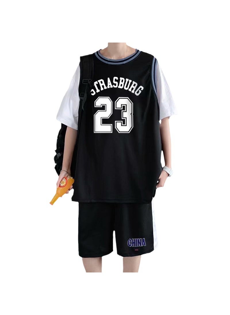 Mens Summer Basketball Kit 23 Sleeveless Top Shorts Set Black