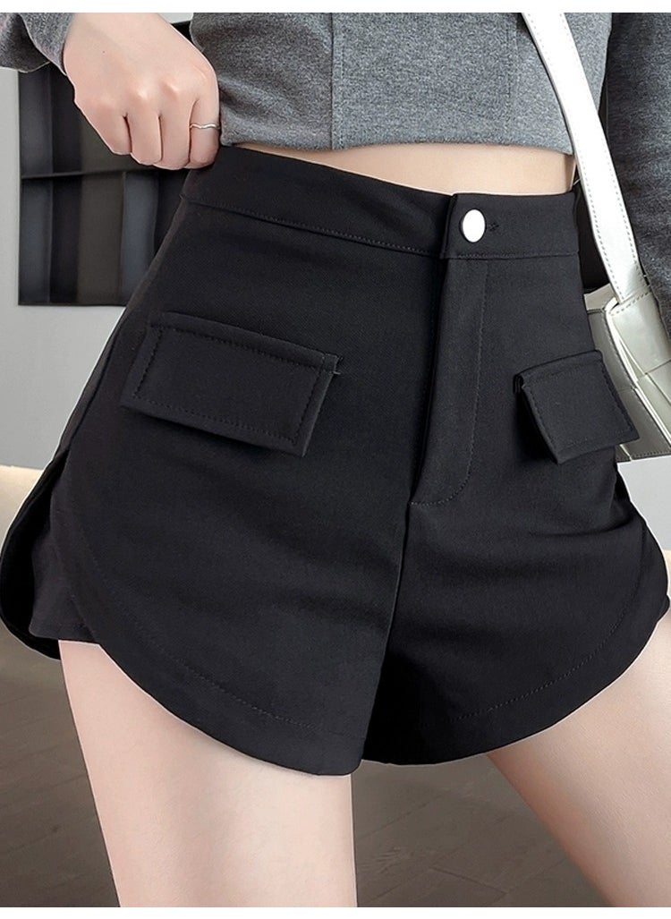 1 x 5 pcs 2024 Womens Casual Suit Shorts Black High-Waist Black