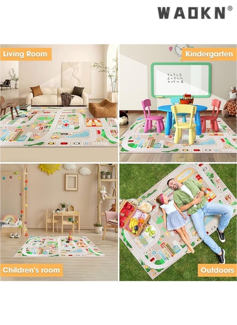 Kid Rug Carpet Playmat for Toy Cars and Train，Play Area Rug with Rubber Backing，Fun Throw Rug，Ideal Gift for Children Baby Bedroom Play Room(80×120cm/32×47in)