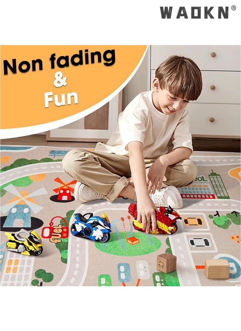 Kid Rug Carpet Playmat for Toy Cars and Train，Play Area Rug with Rubber Backing，Fun Throw Rug，Ideal Gift for Children Baby Bedroom Play Room(80×120cm/32×47in)