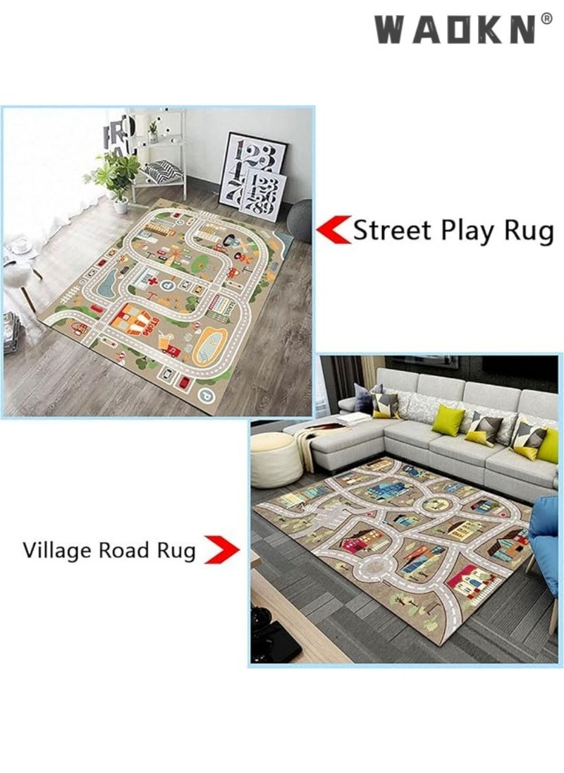 Kid Rug Carpet Playmat for Toy Cars and Train，Play Area Rug with Rubber Backing，Fun Throw Rug，Ideal Gift for Children Baby Bedroom Play Room(80×120cm/32×47in)