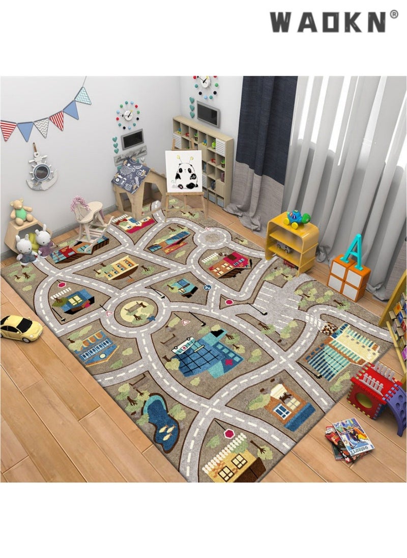 Kid Rug Carpet Playmat for Toy Cars and Train，Play Area Rug with Rubber Backing，Fun Throw Rug，Ideal Gift for Children Baby Bedroom Play Room(80×120cm/32×47in)