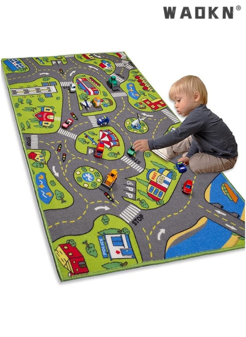 Kid Rug Carpet Playmat for Toy Cars and Train，Play Area Rug with Rubber Backing，Fun Throw Rug，Ideal Gift for Children Baby Bedroom Play Room(80×120cm/32×47in)