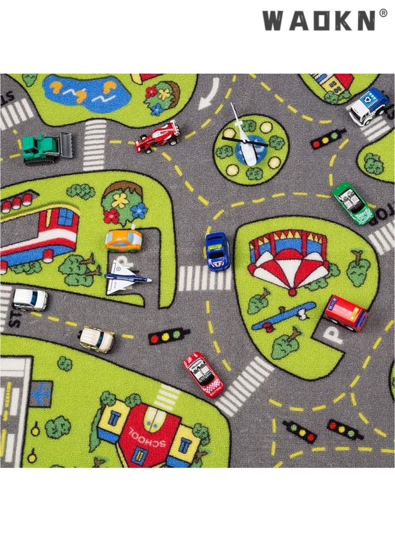 Kid Rug Carpet Playmat for Toy Cars and Train，Play Area Rug with Rubber Backing，Fun Throw Rug，Ideal Gift for Children Baby Bedroom Play Room(80×120cm/32×47in)