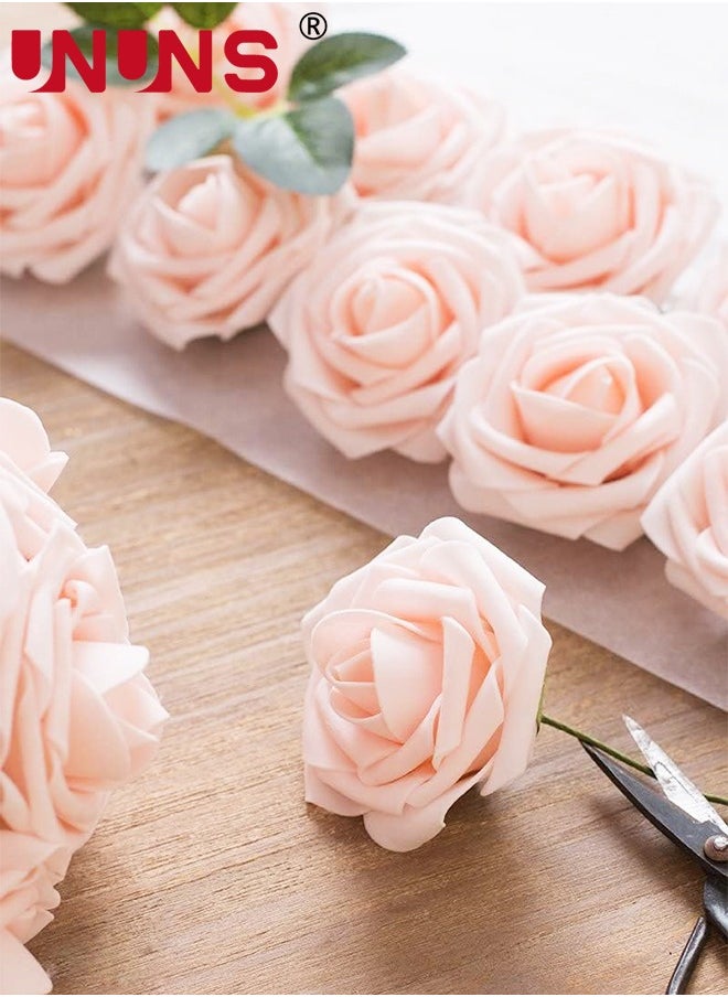 Artificial Flowers Real Looking,25 Pcs Fake Roses With Stems,Ealistic Fake Roses For DIY Wedding Bouquets,Floral Arrangements Party,Tables Home Decorations-Blush Pink