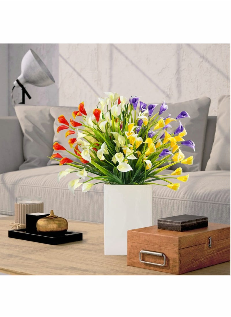 Artificial Flowers for Outdoors, 12 Bundles Calla Lily UV Resistant Faux Fake Plants Plastic Summer Flower Indoor Outside Hanging Planter Home Garden Porch Decor Mixed Color