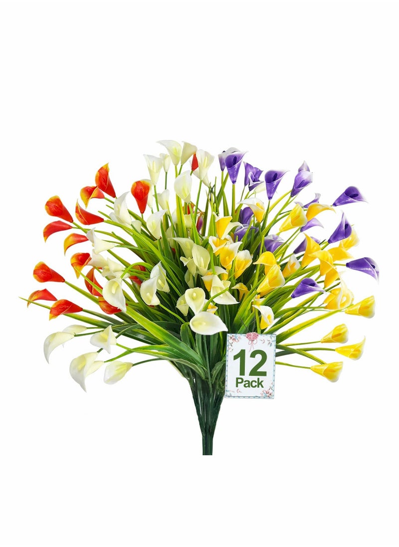 UV Resistant Artificial Calla Lily Flowers, 12 Bundles for Indoor and Outdoor Decor, Perfect for Hanging Planters, Mixed Colors for Home and Garden