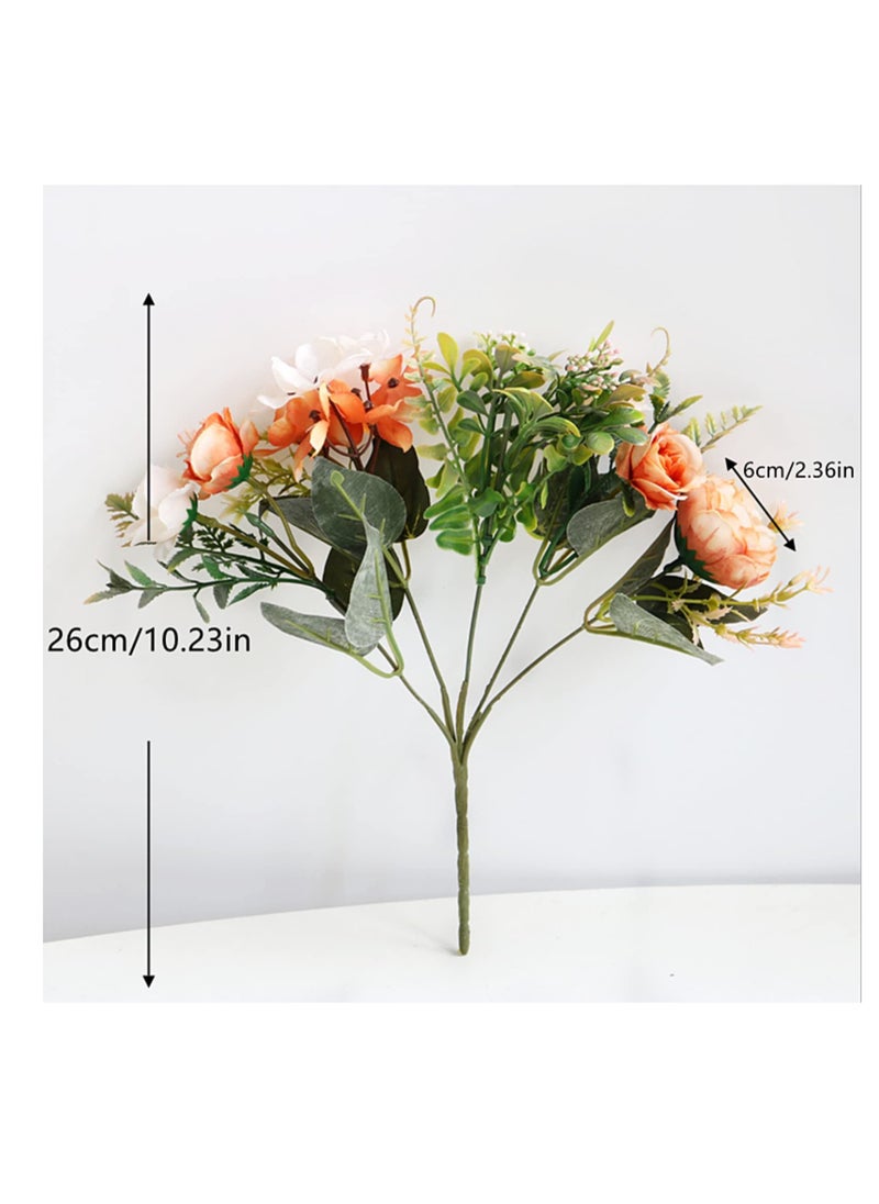 Artificial Flowers, Fake Peony Silk Hydrangea Flower Bouquet Fall Rose Flowers, Wedding Bouquets Flowers Party Bridal  Home Decorations Silk Flowers (Orange)