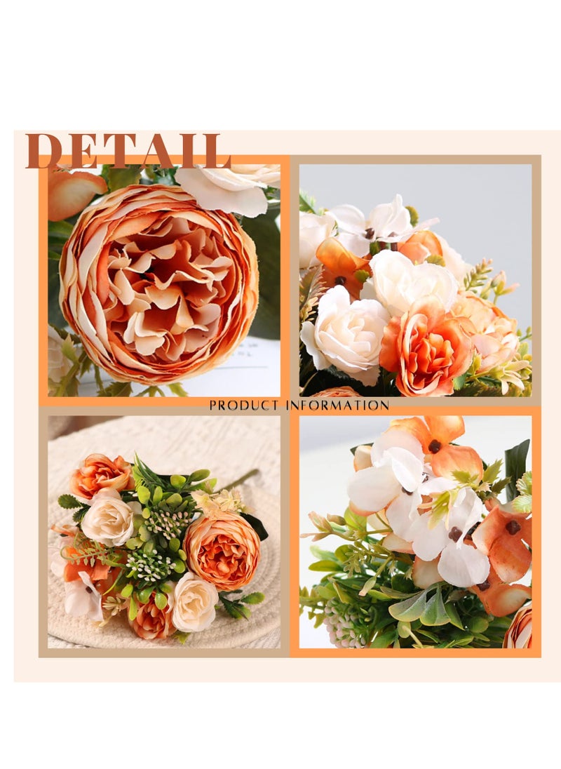 Artificial Flowers, Fake Peony Silk Hydrangea Flower Bouquet Fall Rose Flowers, Wedding Bouquets Flowers Party Bridal  Home Decorations Silk Flowers (Orange)