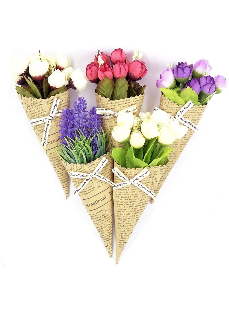 Imitation Bouquet, SYOSI Artificial Rose Lavender Bouquet Kraft Paper Bow Silk Flowers for Home Bridal Wedding Party Festival Decor Photo Props, Decorations 5 Bundles