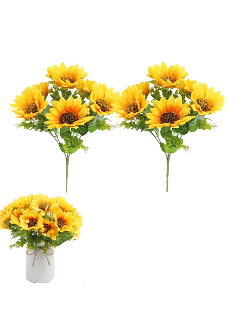 Artificial Sunflowers with Stems,2 Bunches Realistic Silk Flower Bouquet for Wedding Party Bouquet Arrangement Table Centerpieces Home Garden DIY Decoration, Floral Arrangement