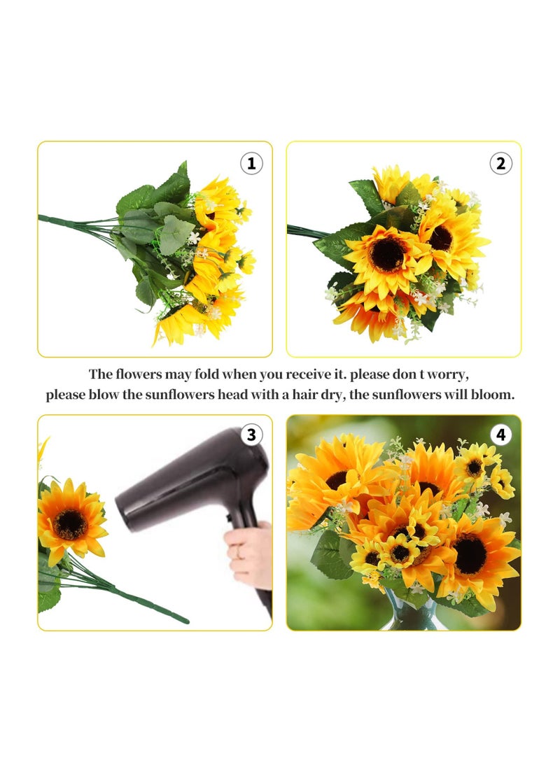 Artificial Sunflowers with Stems,2 Bunches Realistic Silk Flower Bouquet for Wedding Party Bouquet Arrangement Table Centerpieces Home Garden DIY Decoration, Floral Arrangement