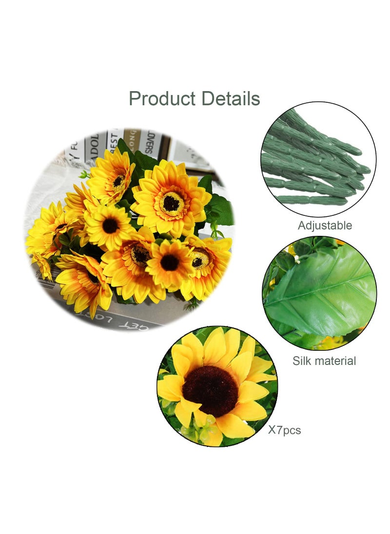 Artificial Sunflowers with Stems,2 Bunches Realistic Silk Flower Bouquet for Wedding Party Bouquet Arrangement Table Centerpieces Home Garden DIY Decoration, Floral Arrangement