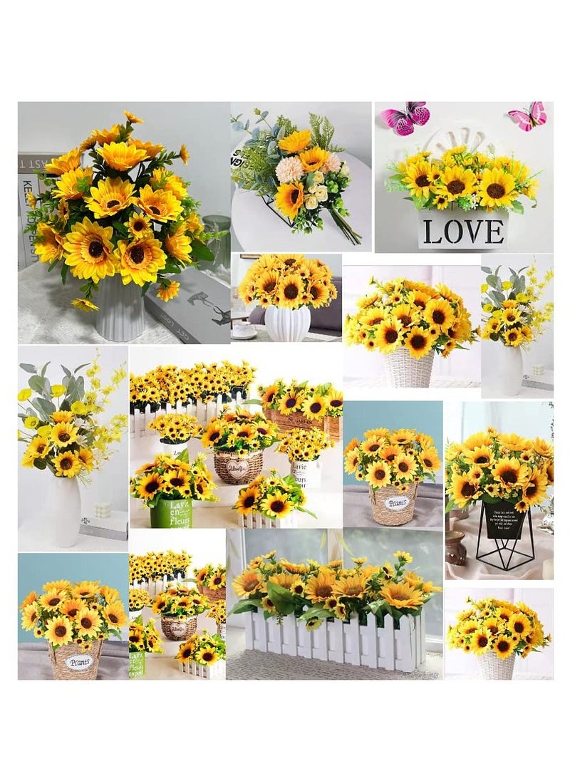 Artificial Sunflowers with Stems,2 Bunches Realistic Silk Flower Bouquet for Wedding Party Bouquet Arrangement Table Centerpieces Home Garden DIY Decoration, Floral Arrangement