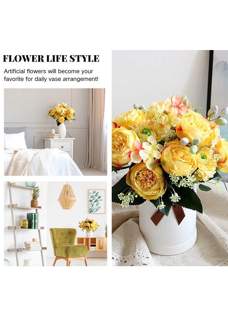 2Pcs Yellow Artificial Flower Bouquet - Silk Peony u0026 Hydrangea with Realistic Carnations u0026 Berries | Elegant Table Centerpieces u0026 Wedding Decor