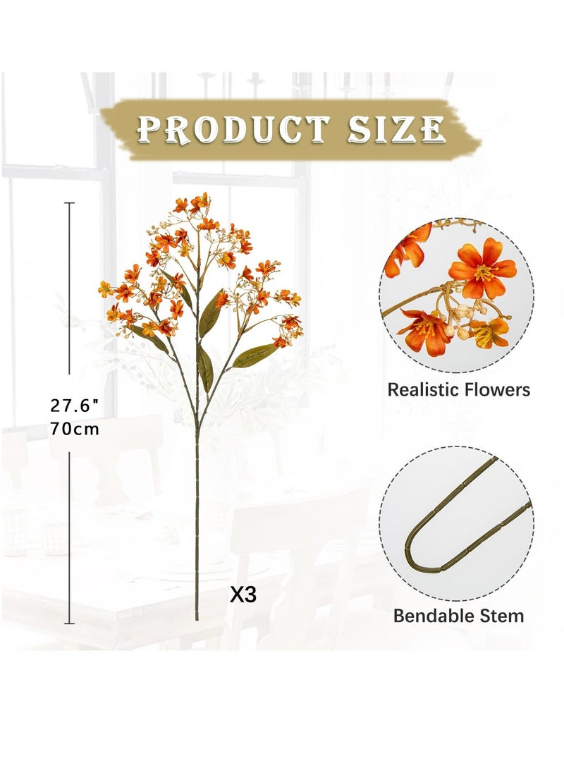 3 Pcs Orange Artificial Wildflowers - 27.6'' Long Stem Faux Flowers for Home Decor, Weddings, Parties, DIY Arrangements, Living Room, Bedroom u0026 Kitchen