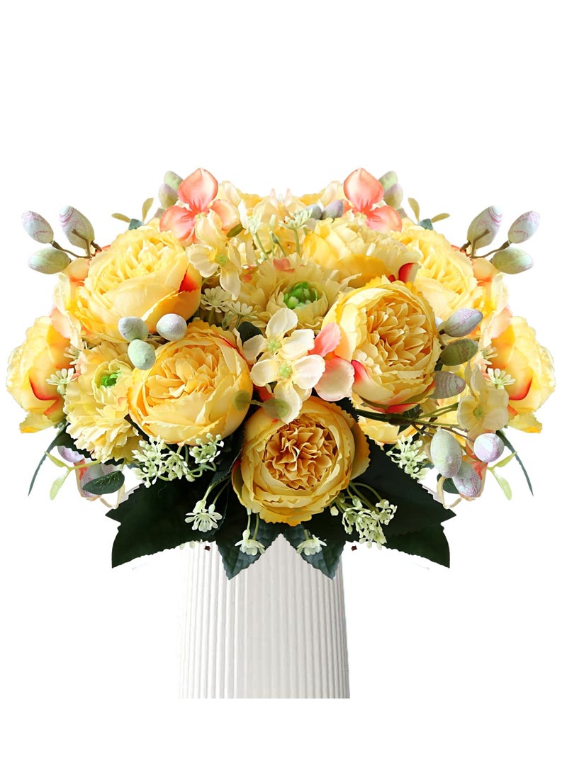 2Pcs Yellow Artificial Flower Bouquet - Silk Peony u0026 Hydrangea with Realistic Carnations u0026 Berries | Elegant Table Centerpieces u0026 Wedding Decor