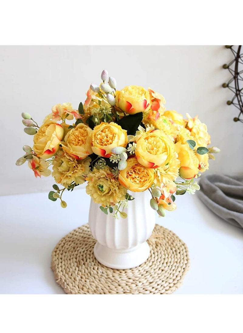 2Pcs Yellow Artificial Flower Bouquet - Silk Peony u0026 Hydrangea with Realistic Carnations u0026 Berries | Elegant Table Centerpieces u0026 Wedding Decor