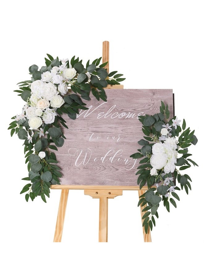 Artificial Wedding Arch Flowers, Rustic Artificial Floral Swag for Lintel Set of 3 for DIY Wedding Welcome Ceremony Sign Backdrop Sweetheart Table Chair Home Decoration