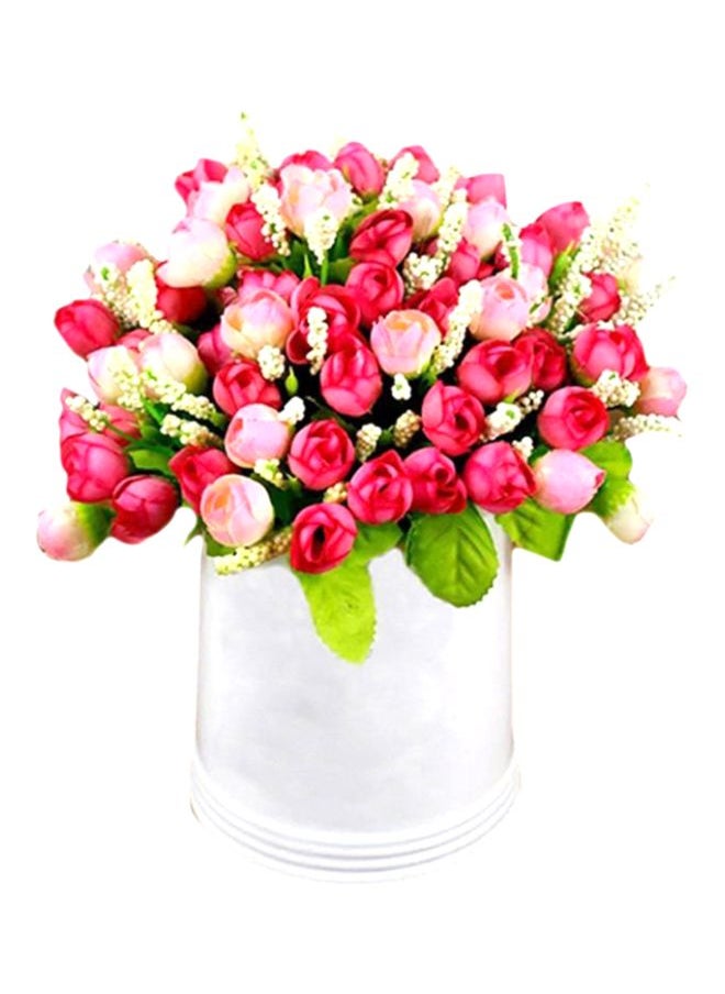 Artificial Rose Flower Bouquet Pink/White/Green 24cm