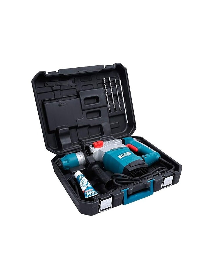 Total Rotary Hammer 1050W - 220-240V SDS-Plus System, 4.5J Impact Energy, 1100RPM, 3800BPM, Max Drilling 26mm Concrete, Includes 3 Drills & 2 Chisels - TH110266