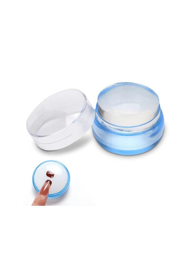 2pcs Nail Art Stamper, Silicone Clear Nail Art Design Tool with Scraper for Dly French Style Nail Decor (Clear Blue)