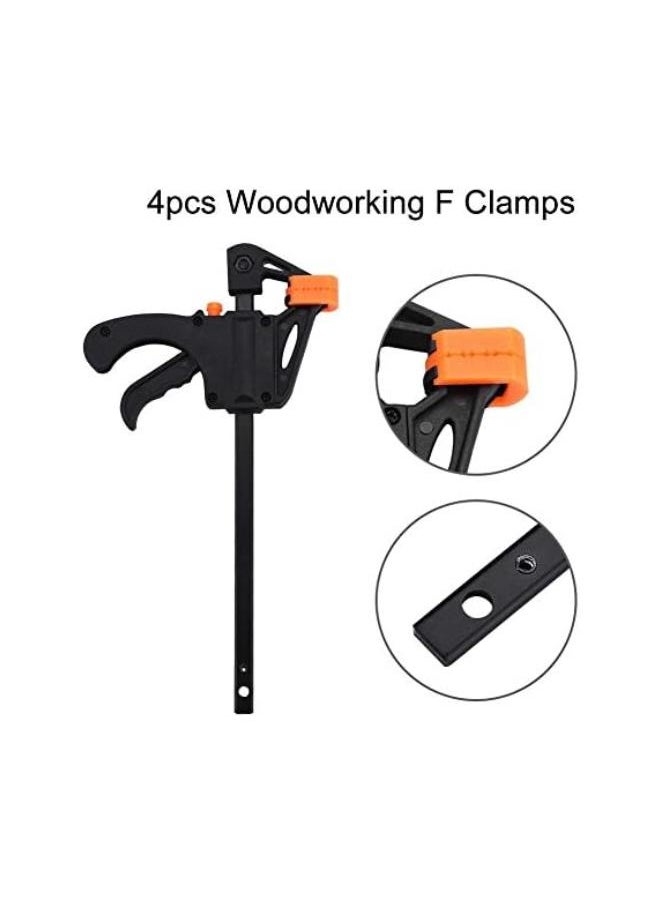 Bar Clamp, 4Pcs 4inch One-Handed Mini Clamp/Spreader Quick Ratchet Release Woodworking Clamps Set Quick-Change F Clamp for Gluing, Assembling Work and DIY