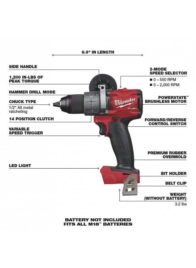 Milwaukee 2804-20 M18 FUEL 1/2 in. Hammer Drill (Tool Only) Tool-Peak Torque = 1,200