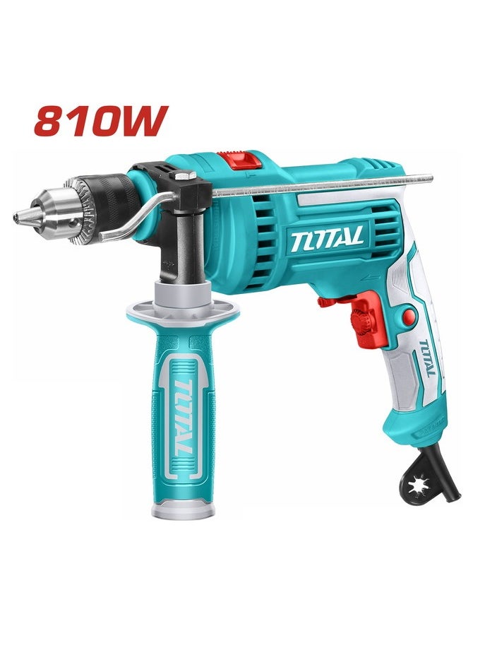 TOTAL Impact Drill 810W (TG1081316) – Powerful Electric Drill with Hammer Function, 13mm Max Drilling Capacity, Variable Speed, Forward/Reverse Switch, Includes Extra Carbon Brushes for DIY and Professional Use