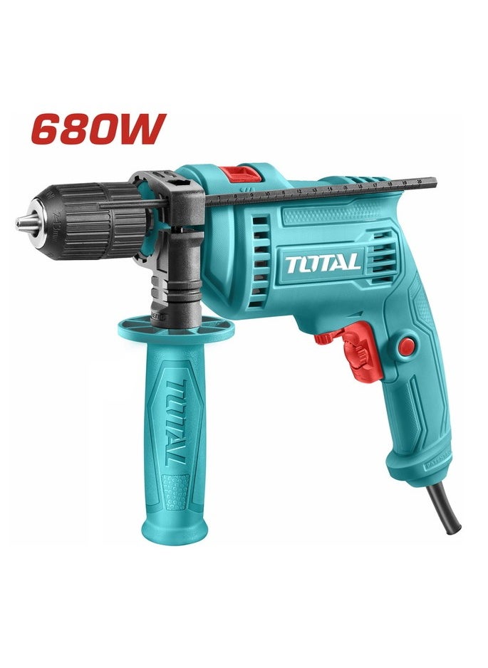 TOTAL Impact Drill 680W (TG1061356-2) – High-Power Electric Drill with Hammer Function, 13mm Max Drilling Capacity, Keyless Chuck, Variable Speed, Forward/Reverse Switch for DIY, Home Improvement & Construction