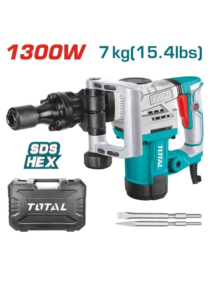 TOTAL Demolition Breaker 1300W (TH2130016) – Powerful Electric Demolition Hammer with 20J Impact Force, Anti-Vibration System, HEX Chuck, 2 Chisels, and Extra Carbon Brushes for Heavy-Duty Construction and Demolition Jobs