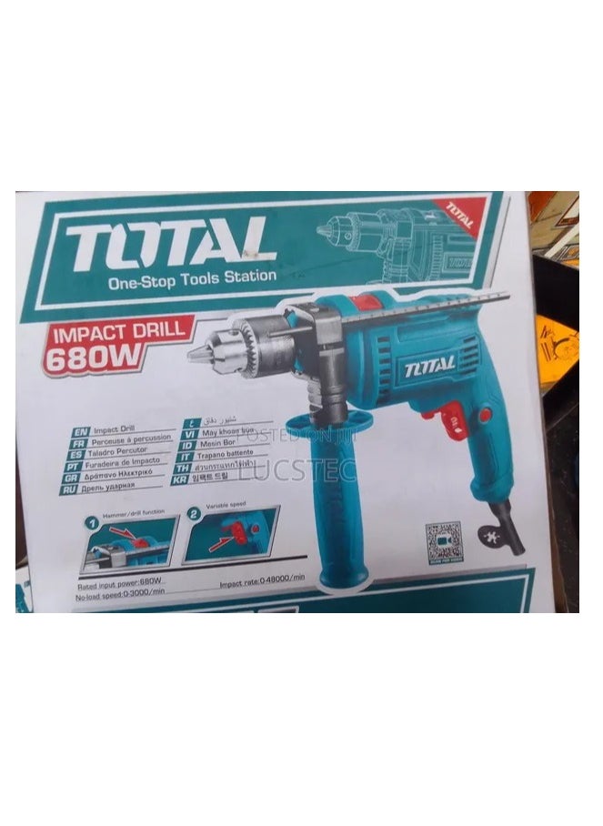 TOTAL Impact Drill 680W (TG1061356) – Powerful Electric Drill with Hammer Function, 13mm Max Drilling Capacity, Variable Speed, Forward/Reverse Switch for DIY & Home Improvement Projects