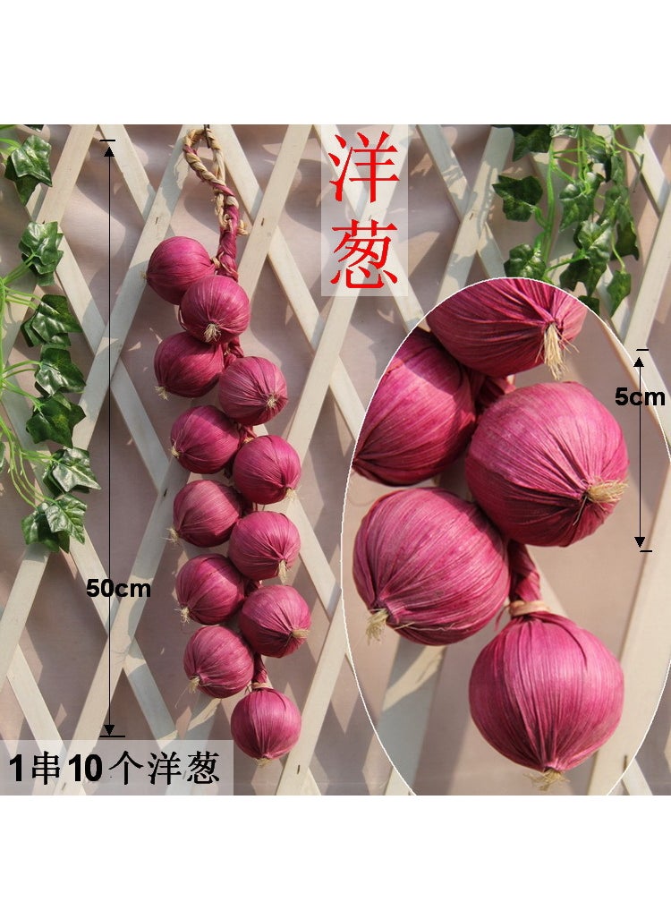 1 x 5 pcs Artificial Vegetables Fruits Garland Props Rose red onion