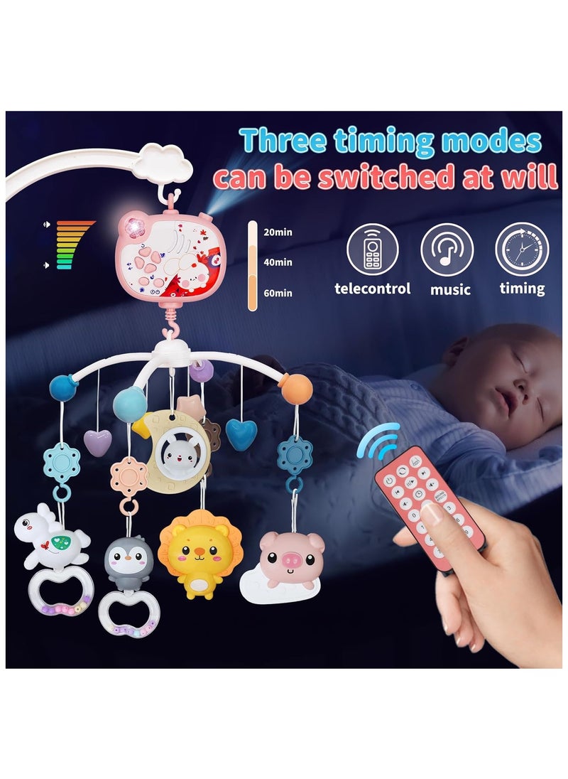 Baby Mobile for Crib, Crib Mobile with Music and Lights for Girls or Boys, Crib Toys Hanging, Nursery Mobiles, Bassinet Mobile Clip On, Tiny Love Mobile, Crib Bumper Toys Pink