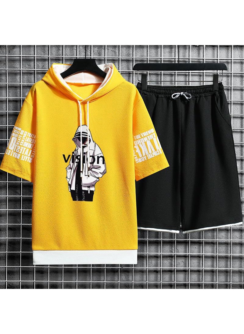 New Korean Long-Sleeve Casual Sportswear Set for Men Yellow