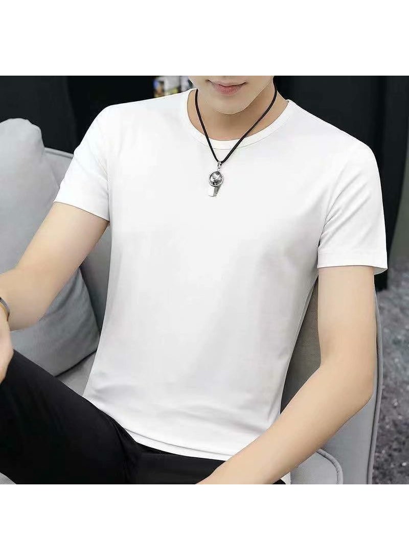 Mens Casual Sports Suit Spring Summer Slim-fit T-shirt Shorts Set Thin White short T