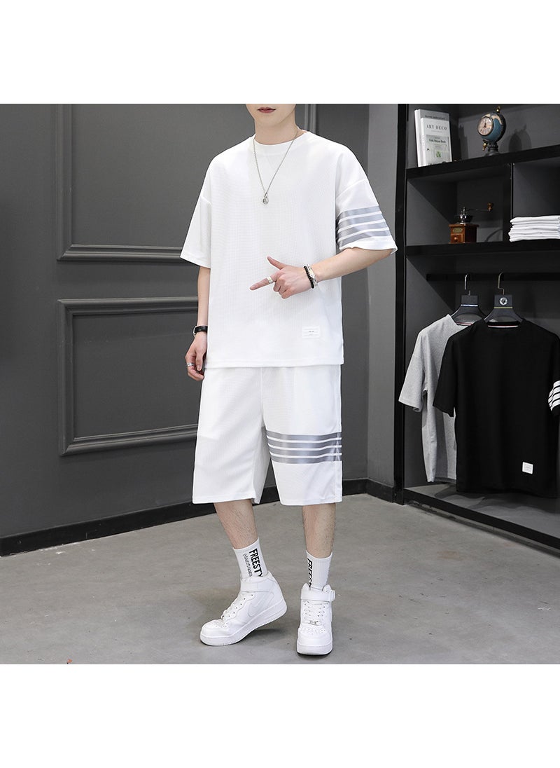 1 x 5 pcs Summer Waffle Mens Sports Suit Short Set Black