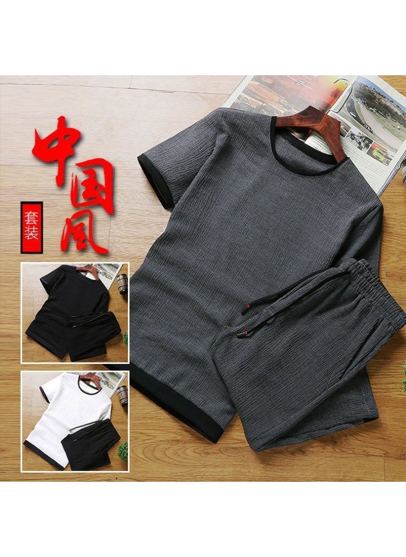 1 x 5 pcs Mens Summer Ice Silk Casual Sportswear Set Black suit