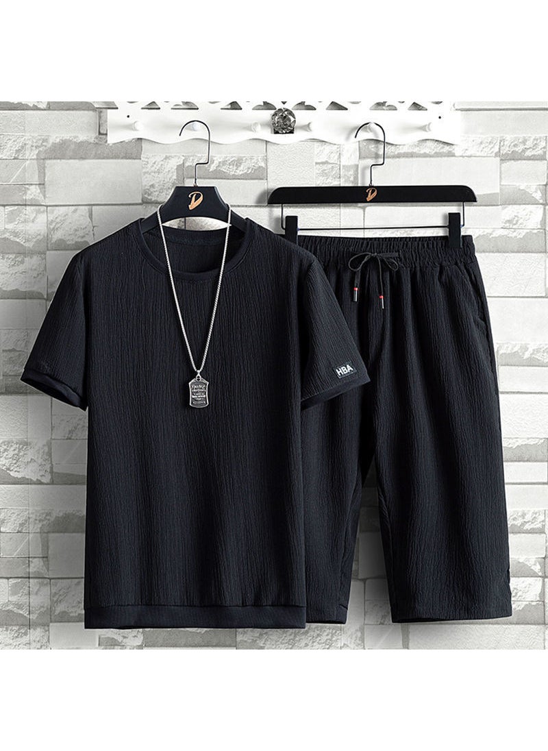 1 x 5 pcs Mens Summer Ice Silk Casual Sportswear Set Black suit