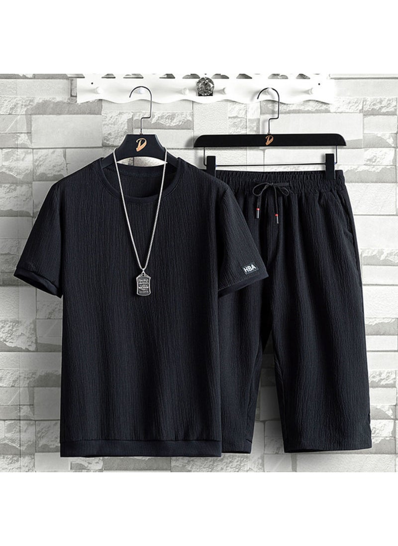 1 x 5 pcs Mens Summer Ice Silk Casual Sportswear Set Black suit