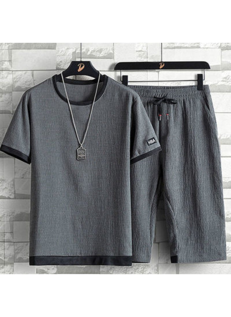 1 x 5 pcs Mens Summer Ice Silk Casual Sportswear Set Gray suit