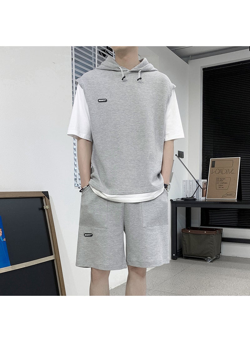 1 x 5 pcs 2023 Summer Mens Sportswear 2-Piece Set Grey