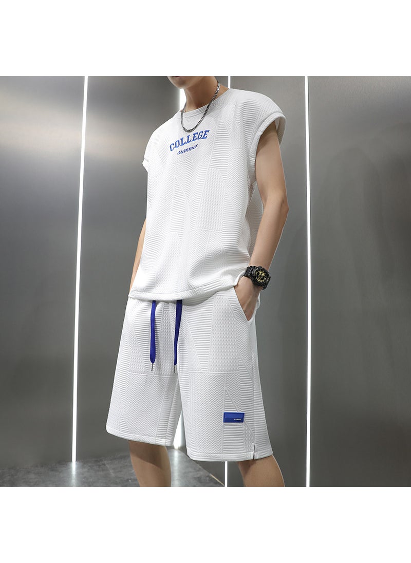 Mens Sleeveless Tee and Shorts Set for Summer Basketball and Fitness Black