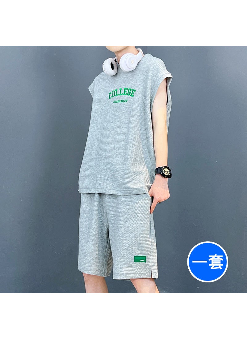 Mens Sleeveless Tee and Shorts Set for Summer Basketball and Fitness Black