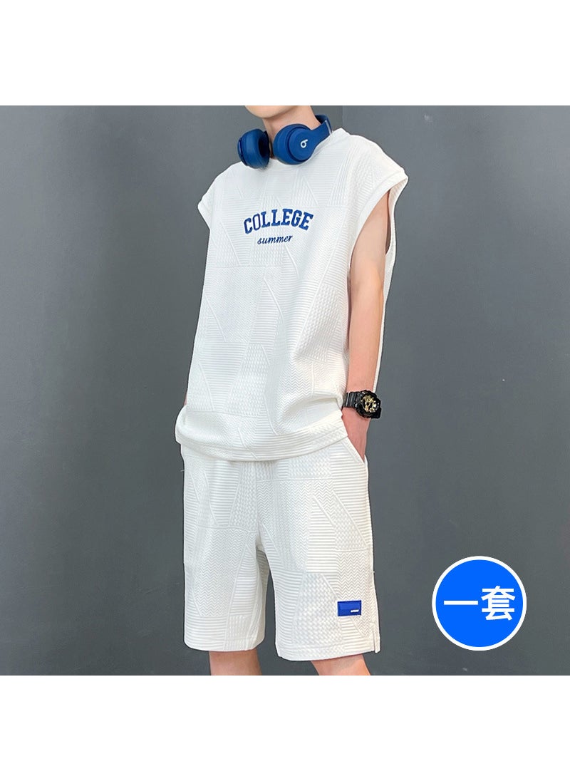 Mens Sleeveless Tee and Shorts Set for Summer Basketball and Fitness Black