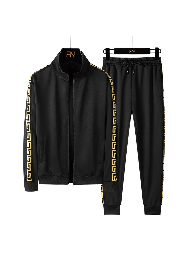 Spring Autumn Mens Casual Sport Tracksuit Korean Fashion Black