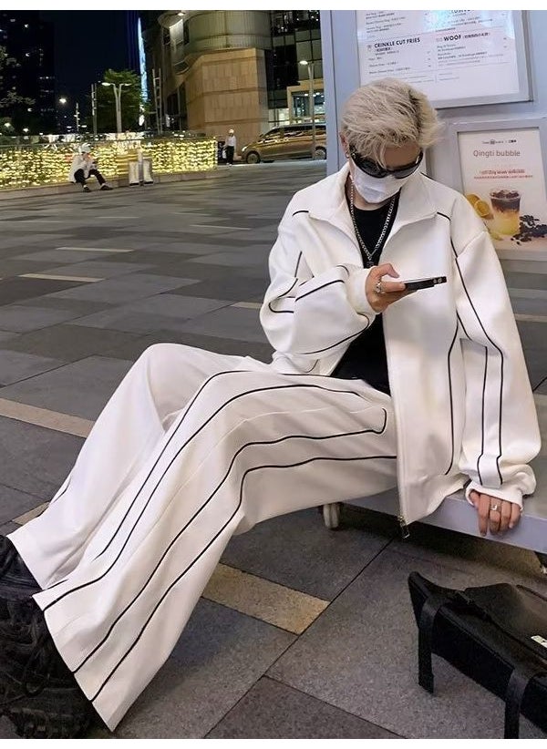 Mens Casual Sports Suit Spring Autumn Loose Black