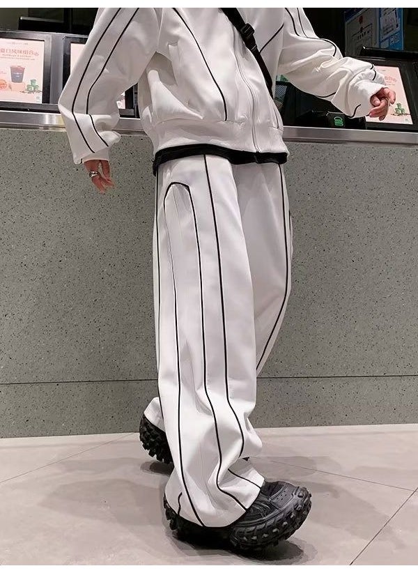 Mens Casual Sports Suit Spring Autumn Loose Black