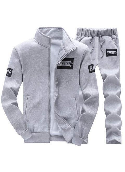 Mens Casual Sports Suit Spring Autumn D75 gray set [limited loss 10 with one hand and nothing]