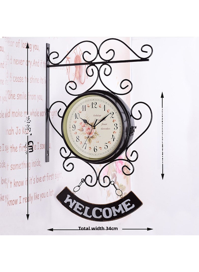 1 x 5 pcs European Antique Iron Art Double-Sided Wall Clock Coffee